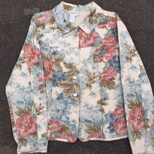Woman’s floral jacket.